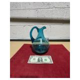 HAND BLOWN ART GLASS BLUE PITCHER GLOWS