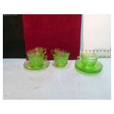 *6 URANIUM GLASS CUP & SAUCERS