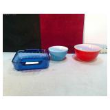 *3 PYREX DISHES 2 BOWLS 1 CASSEROLE