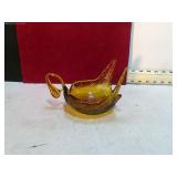 HAND BLOWN AMBER ART GLASS SWAN MURANO STYLE