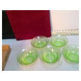 *5 URANIUM GLASS CEREAL BOWLS