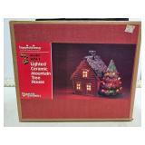 **LIGHTED CERAMIC MOUNTIAN TREE HOUSE IN ORG. BOX