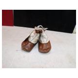 ANTIQUE BABY HIGH TOP BROWN & WHITE LEATHER SHOES