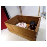 **VINT. WOODEN FRUIT CRATE & PLATES