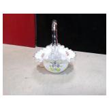 FENTON HAND PAINTED MILKGLASS BASKET ARTIST SIGNED