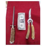 STAG ANTLER HANDLE SOLINGEN SHEARS & SHARPENER