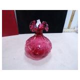 VINT. CRANBERRY SWANS & CATTAILS VASE GLOWS