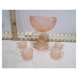 PINK DEPRESSION GLASS CHILDS PUNCH BOWL SET
