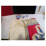 VINT. OLD STYLE BEER TOWEL & 3 PATCHES
