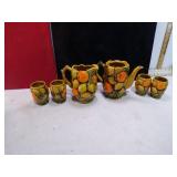 **MCM INARCO PITCHER & 4 GLASSES 2 HAVE CHIPS &