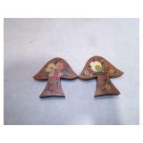 2 ROSEMALED WOODEN MUSHROOMS