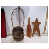 **GRAPE VINE BASKET & 2 WOODEN CUT OUTS