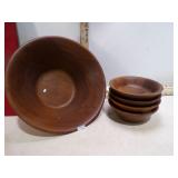 **BURL WALLNUT LG. SALAD BOWL & 4 SMALL BOWLS