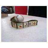 BOY SCOUT BELT, BADGES & BASEBALL