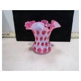 VINT. RUFFLED EDGE FENTON CRANBERRY COIN DOT VASE