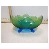 VINT. BLUE & GREEN GLASS FOOTED BOWL