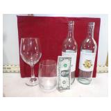 2 GLASSES & 2 WINE BOTTLES