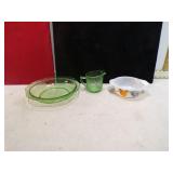 2 URANIUM GLASS DISHES & FIRE KING BOWL GREEN BOWL