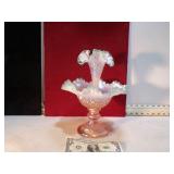 FENTON PINK OPALESCENT DIAMON LACE EPERGNE SIGNED
