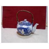 BLUE & WHITE TEAPOT W/STRAINER