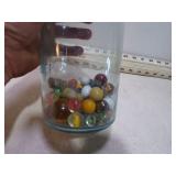 VINT. JAR OF MARBLES SOME CLAY & SOME GLOW