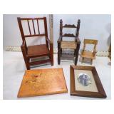 **VINT. WOODEN CHAIRS & PICTURES