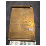 COPPER PLAQUE FROM 1959 LAX DAIRY & POULTRY PLANT