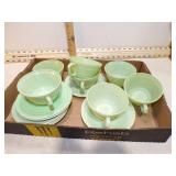 **HAZEL ATLAS PLATONITE MODERNTONE 7CUPS & SAUCERS
