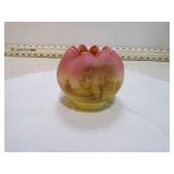 FENTON BURMESE ROSE BOWL SIGNED GLOWS