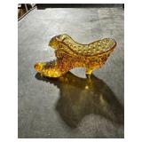 AMBER GLASS FENTON HOBNAIL CAT HEAD SHOE
