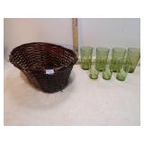 **7 HAZEL-ATLAS AVOCADO GREEN MCM TUMBLERS IN