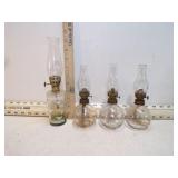 *4 VINT. MINI OIL LAMPS W/ CHIMNEYS