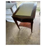 **LEATHER TOPPED WOOD TABLE