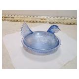 INDIANA GLASS CORN FLOWER BLUE HEN ON NEST