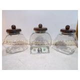 **3 GLASS & WOOD CANISTERS