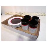 **RED, BLACK & WHITE POLKA DOT 4PCS CHINA SET T