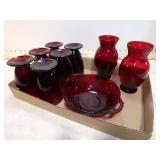 **RUBY RED GLASSWARE VASES BOWLS & SUNDAE CUPS