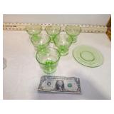 **6 URANIUM GLASS SHERBERTS & 1 SAUCER