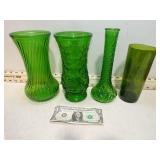 **4 AVOCADO GREEN VASES