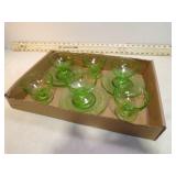 **URANIUM GLASS 6 SHERBERTS & 6 SAUCERS