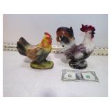*2 ROOSTERS SMALLER ONE HAS CHIP