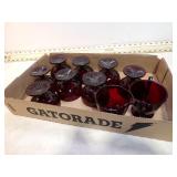 **8 RUBY RED GLASS SHERBERT CUPS & CREAMER SUGAR