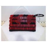 VINT RED WOOD & BLACK BEAD PURSE