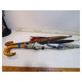 **3 VINT WOOD HANDLED UMBRELLAS