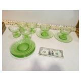 **URANIUM GLASS 6 SHERBERTS & 6 SAUCERS