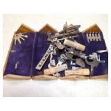 VINT FOLDING WOODEN SEWING ATTACHMENTS BOX