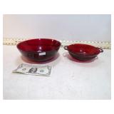 *2 RUBY RED GLASS BOWLS