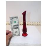 *FENTON RED SWUNG DIAMOND STAR BUD VASE GLOWS