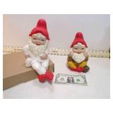*2 GARDEN GNOMES 1 IS PARTIALLY PAINTED