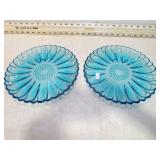 *2 MCM BLUE GLASS DAISY PLATES